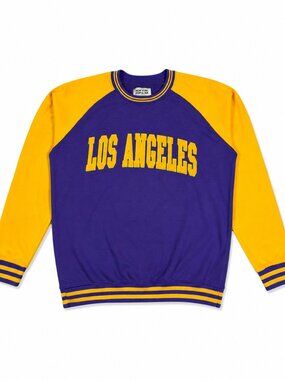 New York Popular Los Angeles Purple Gold Raglan Crewneck Sweatshirt M